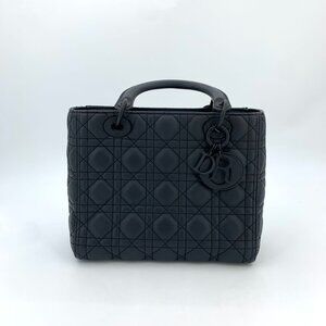 Christian Dior Black Quilted Leather Lady Dior Handbag With Strap 24x12x21cm Mad